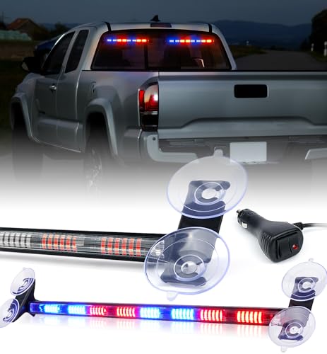 LUMENIX Strobe Traffic Advisor Lights Bar for Work Trucks, 96 LED Emergency Police Vehicles Front/Rear Window Windshield Security Warning Directional Flashing Ultrathin Cop Lightbar - Red Blue