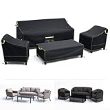 GARPROVM Patio Furniture Covers Waterproof 4 Pieces, Outdoor Seating Set Covers for Loveseat Sofa Chairs Table, 420D Oxford Fabric Weatherproof Rattan Wicker Furniture Set Covers, Black