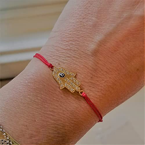 Alef Bet by Paula Red Protection Bracelets With Adjustable Closure and Synthetic Cubic Zircon Stones Hamsa and Eye - Image 3