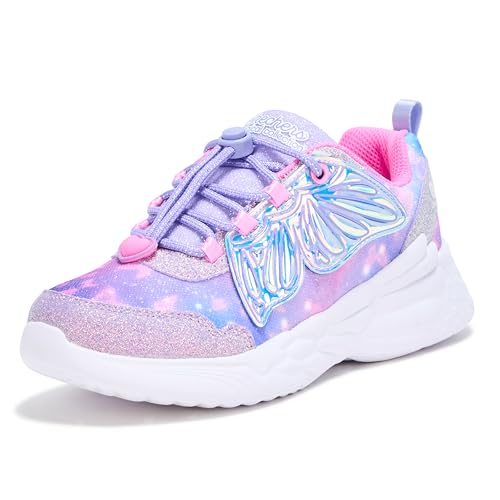 Skechers Kids Girls Dream Racer-Wing Brites Sneaker, Lavender-Pink, 4 Big Kid
