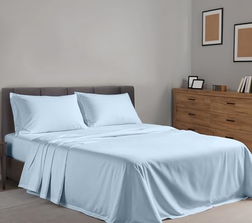 RUVANTI 100% Cotton Twin Sheets Set, 3 Pieces, Soft & Breathable Percale Weave Bedding, Deep Pocket 16", Hotel Standard, Crisp Cool Feel, Durable, Perfect Dyed Bed Sheet, Baby Blue
