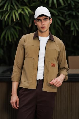 FABRIPPLE Men’s Full Sleeve Casual Jacket | Front Zip Jacket with Contrast Collar & Utility Pockets | Lightweight Regular Fit Casual Jacket for Men - Image 6