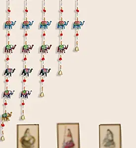 OGGN Hanging Bells 5 in 1 Jhumar Decorative Wall Door Hanging Elephant Latkan Toran for Temple Decoration, Traditional Rajasthani Decorative Items for Diwali (Hanging Bell 5 in 1)