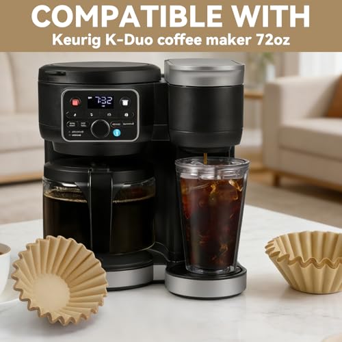 Image of Paper Coffee Filters Compatible with Keurig Duo Coffee Maker, 200 Pcs Unbleached Extra-Deep Bowl Design Filter Paper for Keurig Duo 72oz