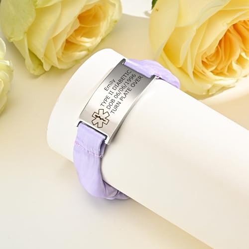 Women's Personalized Medical Alert Bracelet - Free Engraving Customizable Medic Info ID Bracelets,Stainless Steel Elastic Strap Customized Engraved Wristband for for Autism Allergy Diabetic Epilepsy 6