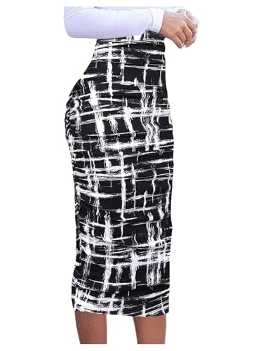 SHENHE Women's Leopard High Waisted Pencil Bodycon Long Skirt Ruched Midi Skirt4