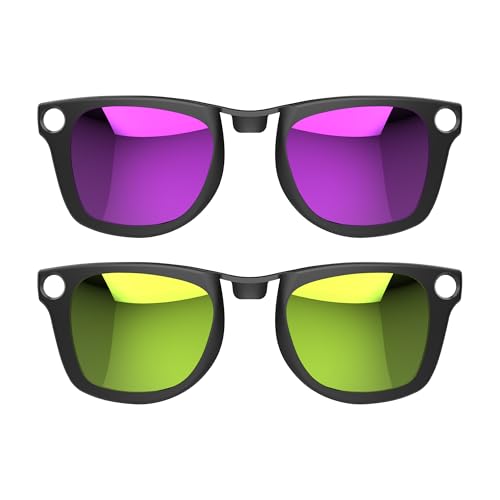 HIBLOKS 2Pcs Polarized Clip for Ray-Ban Meta Wayfarer & Gen 2 (RW4006/RW4012 Standard 50-22), Shiny Black Frame Discoloration Clip for Meta Wayfarer Gen 2, (Yellow+Purple)