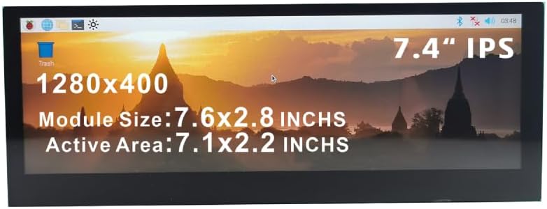 7.4 Inch 1280x400 Touchscreen Monitor HDMI Capacitive LCD Display Speaker Case for RPI 4B 3B+ 3B 3A+ 2B B+