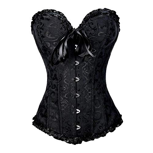 Corset à lacets pour femme en satin motif floral, grande taille - noir - Small Cover
