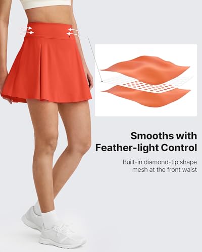 G4Free Tennis Skorts with Pockets Tummy Control High Waist Golf Skirts Stretchy Workout Athletic Skort Inner Shorts(Rust Orange,XL) — view 3