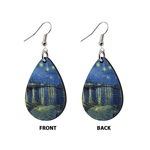 WIRESTER 5 Pairs Waterdrop Pendant Earrings Drop Dangle Earrings Fashion Jewelry Accessories For Girl Women, Lovely Designs, Cute Animal, Cat, Dog, Pig, Cow, Turtle, Sunflower Van Gogh, Galaxy, Marble2