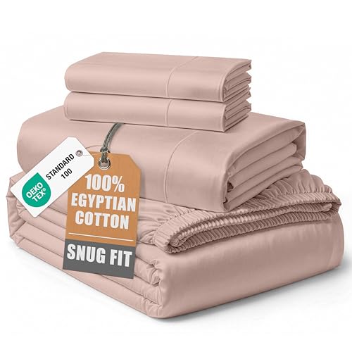 Image of LANE LINEN King Size Bed Sheets 100% Egyptian Cotton Sateen - Sepia Rose | Cotton Sheets King - 4-Piece Set, For A Luxurious Night's Sleep, For A Silky Hotel-Style Bed, Guest-Ready Comfort