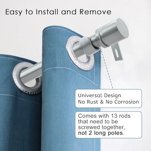 Image of Byondeth Curtain Rods for Windows 16 to 200 Inches Adjustable Length 1 Inch Diameter Window Curtain Rod with Aluminium End Cap, Silver Gray