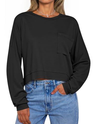 T-shirt court manches longues femme col rond pour un style urbain