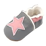 LPATTERN Baby Jungen/Mädchen Winter Babyschuhe Lauflernschuhe Krabbelschuhe gefüttert, Rosa Stern auf Grau, 18-24 Monate