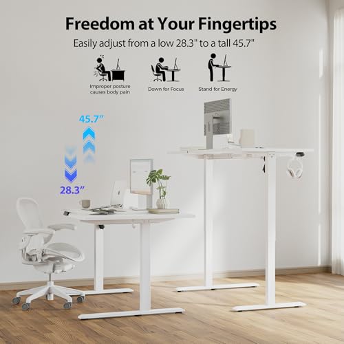 Image of Agilestic Electric Standing Desk, Height Adjustable Desk, 59 x 35 Inch Sit Stand up for Work Office Home, L Shaped Ergonomic Rising Computer Table with Memory Preset, White