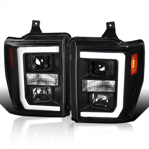 Spec-D Tuning LED Bar Projector Headlights Black Compatible with 2008-2010 Ford F250/F350/F450/F550 Super Duty, Left + Right Pair Headlamps Assembly