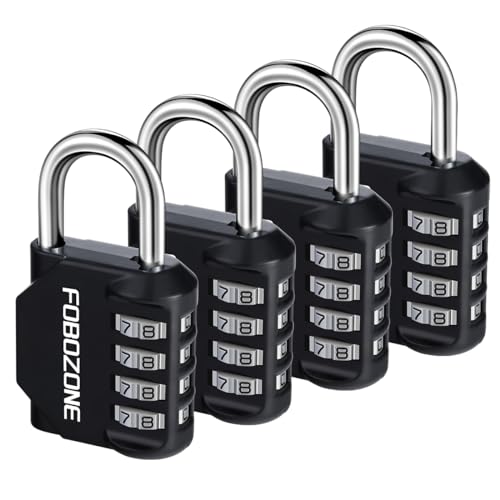 FOBOZONE Lot de 4 cadenas à combinaison étanches à 4 chiffres avec code réinitialisable pour casier de gymnastique, armoire, abri, caisson, portail (noir)