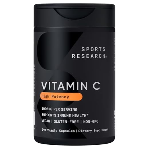 Sports Research High Potency Vitamin C Supplement - Vegan Veggie Capsules for Antioxidant Activity & Immune Support - Non-GMO Verified & Gluten Free - Ascorbic Acid Vitamin C 1000mg, 240 Count