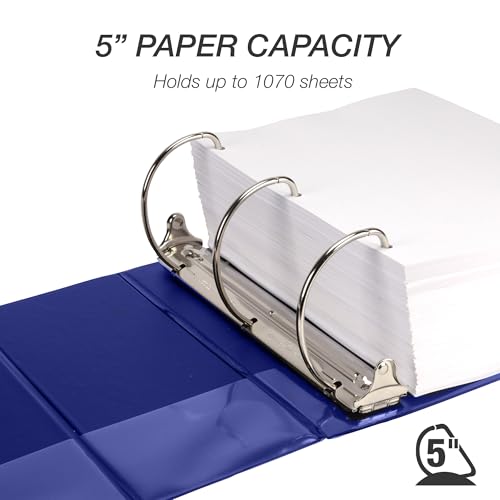 Image of Samsill Durable 5 Inch 3 Ring Binder, D Ring Binder, Customizable Clear View, Blue, Holds 1070 Pages