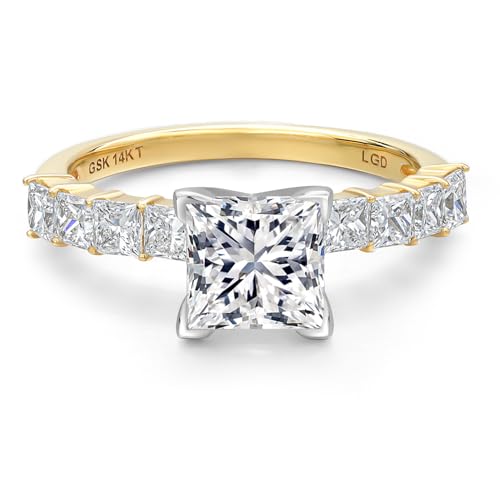 2.50 Cttw IGI Certified Lab Grown Diamond 14K 2-Tone Gold Engagement Ring for Women | Center Diamond: 1.50 Ct Princess Cut | E-F Color | VS1-VS2 Clarity | Available In Size 5, 6, 7, 8, 92