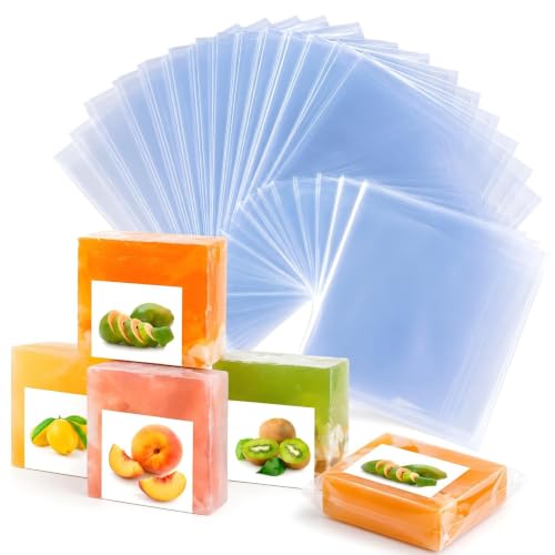 Image of Enenes 300 PCS 6 x 6 Inch Shrink Wrap Bags, Clear Polyolefin Heat Shrink Bags for Soap Bars, Candles, Bath Bombs, Homemade Treats, Gifts and Crafts