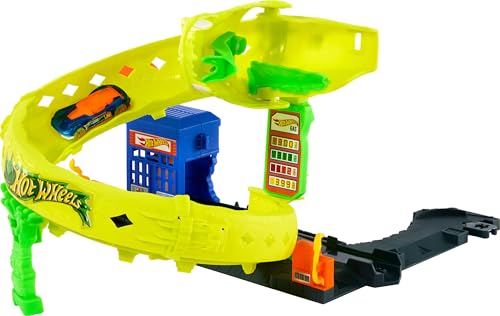 image for Hot Wheels Toy Car Track Set, Snake Gas Station Playset with 1:64 Scal