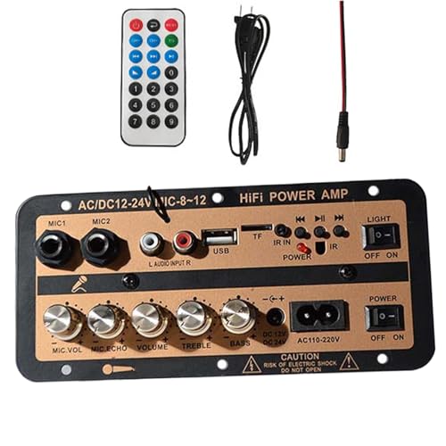 NevPuose Tablero de amplificador de automóviles, placa de amplificador de alta potencia - Módulo de AMP estéreo de 12V y 24V con pantalla digital | Tablero de altavoces inalámbrico con control remoto,