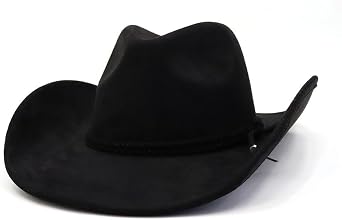 Western Cowboy Hat for Women Men Wide Brim Cowboy Hat for Women with Woven Buckle Belt Suede Classic Fedora Hats