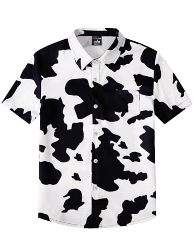 COSLAND Boys' Animal Print Hawaiian Shirt Short Sleeve Button Down Shirt for Kids, XS-L