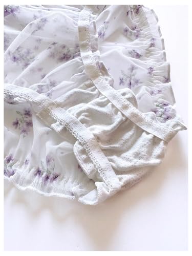 Image of GORGLITTER Women's 5pack Cute Panties Floral Print Low Rise Frilly Panties | Low Waist Underwear Set, Bow Lettuce Trim, Coquette Clothes