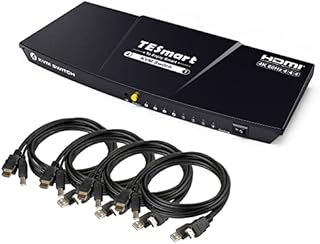 TESmart KVM Switch HDMI 4 Port 4K@60Hz RGB 4:4:4, HDMI KVM Switches 4 Computers 1 Monitor, HDCP2.2, EDID, L/R Port, Dolby Vision, Advanced K&M Compatibility, Hotkey, with Cable and Remote