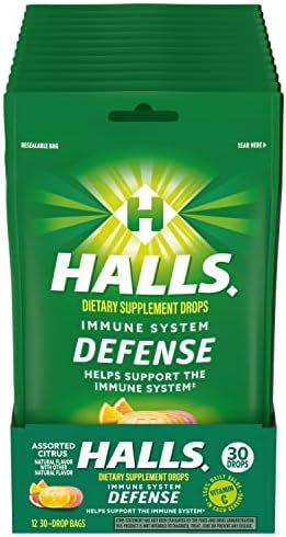 Halls Defense Citrus Vitamin C Drops - 360 Drops 30 Count (Pack of 12)