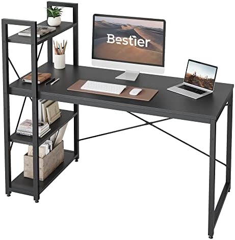 Bestier Computer Desk with Storage Shelves Writing Desk with Shelves 141CM Reversible Computer Desk with Bookshelf for Home Office Small Space