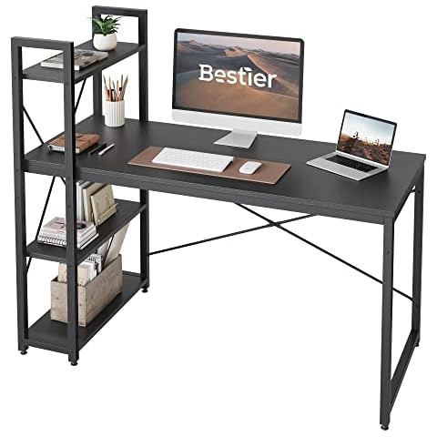 Bestier Computer Desk with Storage Shelves Writing Desk with Shelves 141CM Reversible Computer Desk with Bookshelf for Home Office Small Space Cover