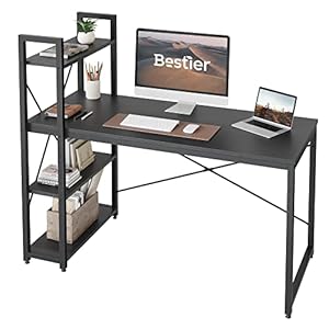 Bestier Scrivania per Computer con Ripiani Scrivania con Ripiani 141CM Scrivania per Computer Reversibile con Scaffale per Piccoli Spazi per Ufficio Domestico