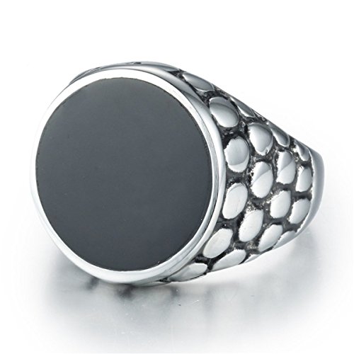 Hijones Men's Stainless Steel Unique Pattern Large Onyx Ring Size 10 #TOP3