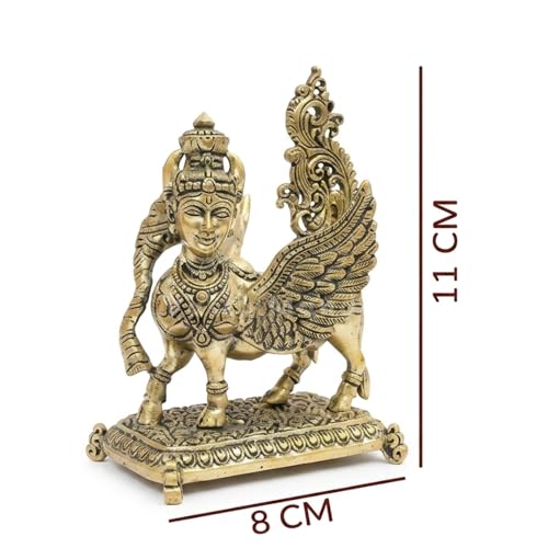 Image of Brass Flying Kamdhenu Cow Idol, Vastu Remedy for Prosperity (11 cm, 230 g)