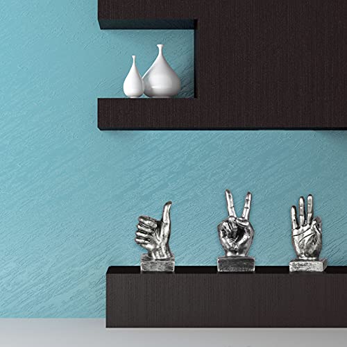 Edudif 3Pcs Hand Statue Resin Hand Finger Gesture Sculptures Peace Ok Thumbs Up Hand Sculpture Home Decor For Cabinet Shelf Display Decoration (Silver) #TOP2