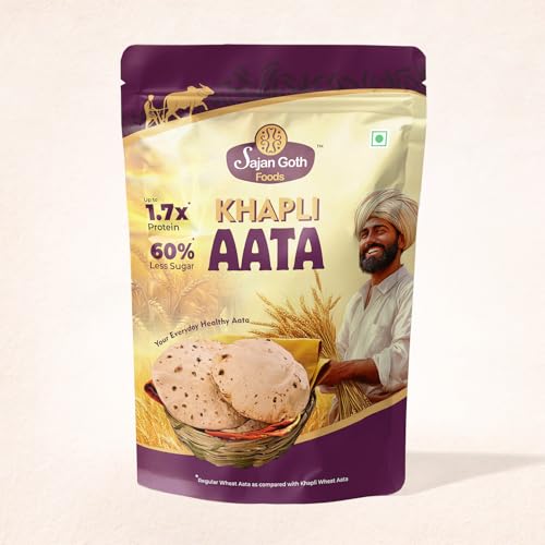 Sajan Goth Foods Khapli Atta (Emmer Wheat Flour) | Naturally Low in Sugar | Naturally High Protein | High Dietary Fibre | Naturally Low Gluten | Stone Ground | 5 kg