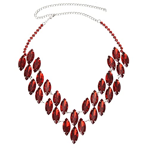 Jerollin Crystal Choker Bib Pendant Necklace Bohemian Bling Tassel Collar Statement Necklace For Evening Party Red #TOP2