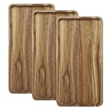 YUANQIAN Bandeja de madera de acacia, tabla de embutidos de madera, bandeja rectangular de madera para servir alimentos, frutas y tabla de queso, 35 x 18 cm, bandejas de postre de madera (3)