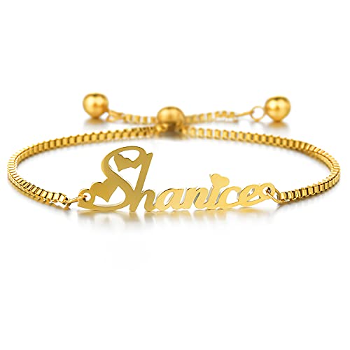 MRENITE 10k 14k 18k Solid Gold Personalized Name Bracelet – Dainty Name Plate Bracelet - Custom Any Name Fine Jewelry Gift for Women Adults Wife