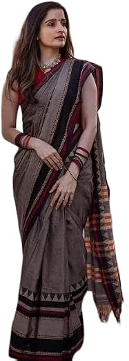 MAYUR KANTHI BOUTIQUE Cotton Saree with Boluse Piece, Grey and Maroon, Traditional Indian Ethnic Wear