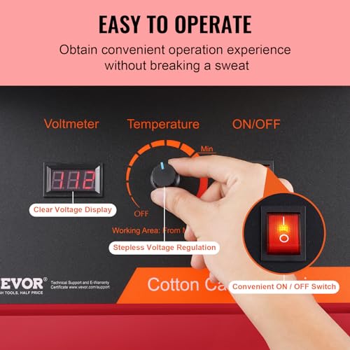 VEVOR Cotton Machine Commercial Candy Floss Maker with Stainless Steel Bowl and Sugar Spoon, Perfect for Home, Children's Birthday, Family Party (Red)