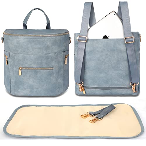 Image of miss fong Diaper Bag Backpack Baby Diaper Bag, Large Leather Diaper Backpack with 16 Pockets Travel Diaper Bag with Diaper Changing Pad, Stroller Straps & 2 Insulated Pockets