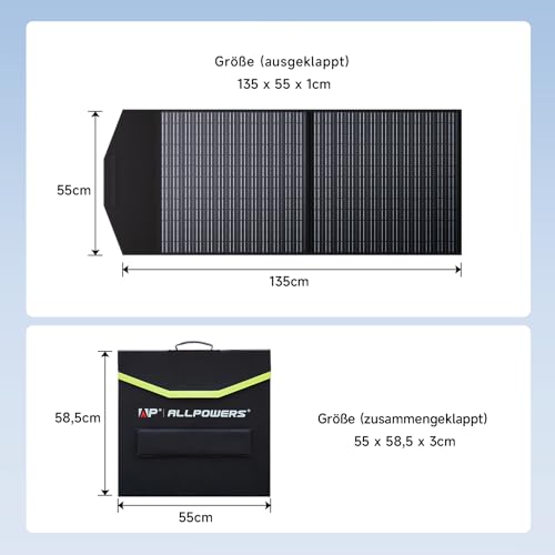 ALLPOWERS Faltbares Solarpanel 100W, Monokristalline Solarmodule für S300 R600 R1500 R2500 Tragbare Powerstation, Solargenerator, Photovoltaik Modul Solaranlage für Camping Garten Wohnmobil RV
