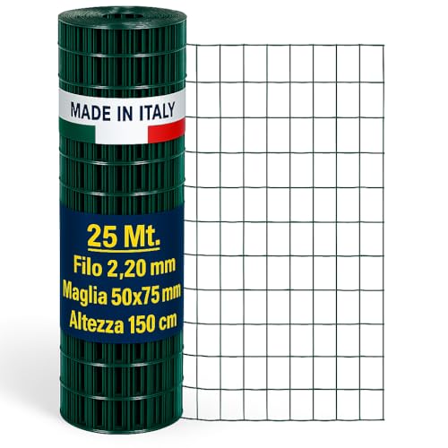 Rete Zincata e Plastificata Verde, Maglia 50x75mm, Altezza a scelta: