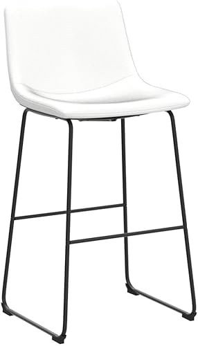 Miniatura 5 de Waleaf Taburetes de barra de piel sintética de 30 pulgadas con respaldo, patas de metal negro, taburete tapizado moderno sin brazos, sillas de pub