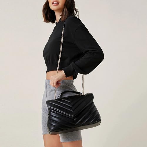 Image of Women Shoulder Bag, Fashionable Quilted Vegan leather Crossbody Purses with Adjustable Chain Designer Purses
